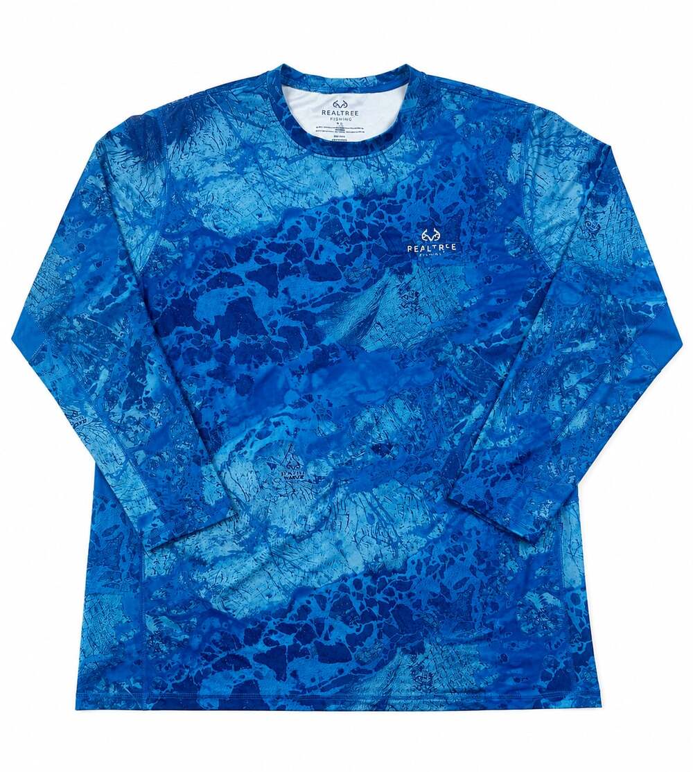Realtree Fishing WAV3 Camo Blue Long Sleeve Performance Fishing Shirt